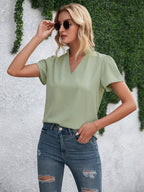 Women's Elegant V-Neck Blouse Shirt in Flowing Material