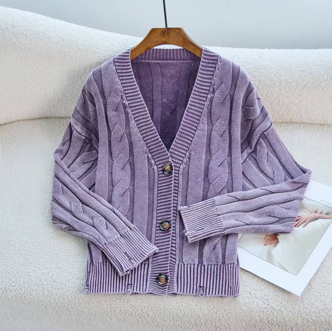 Women's Patterned Cardigan with Cable Knit and Button Details