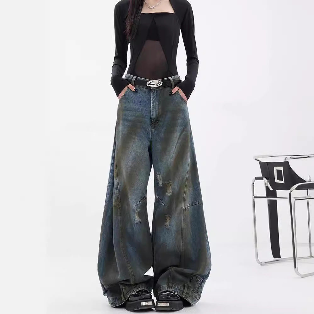Women's Extra-Wide Leg Jeans with Distressed Details