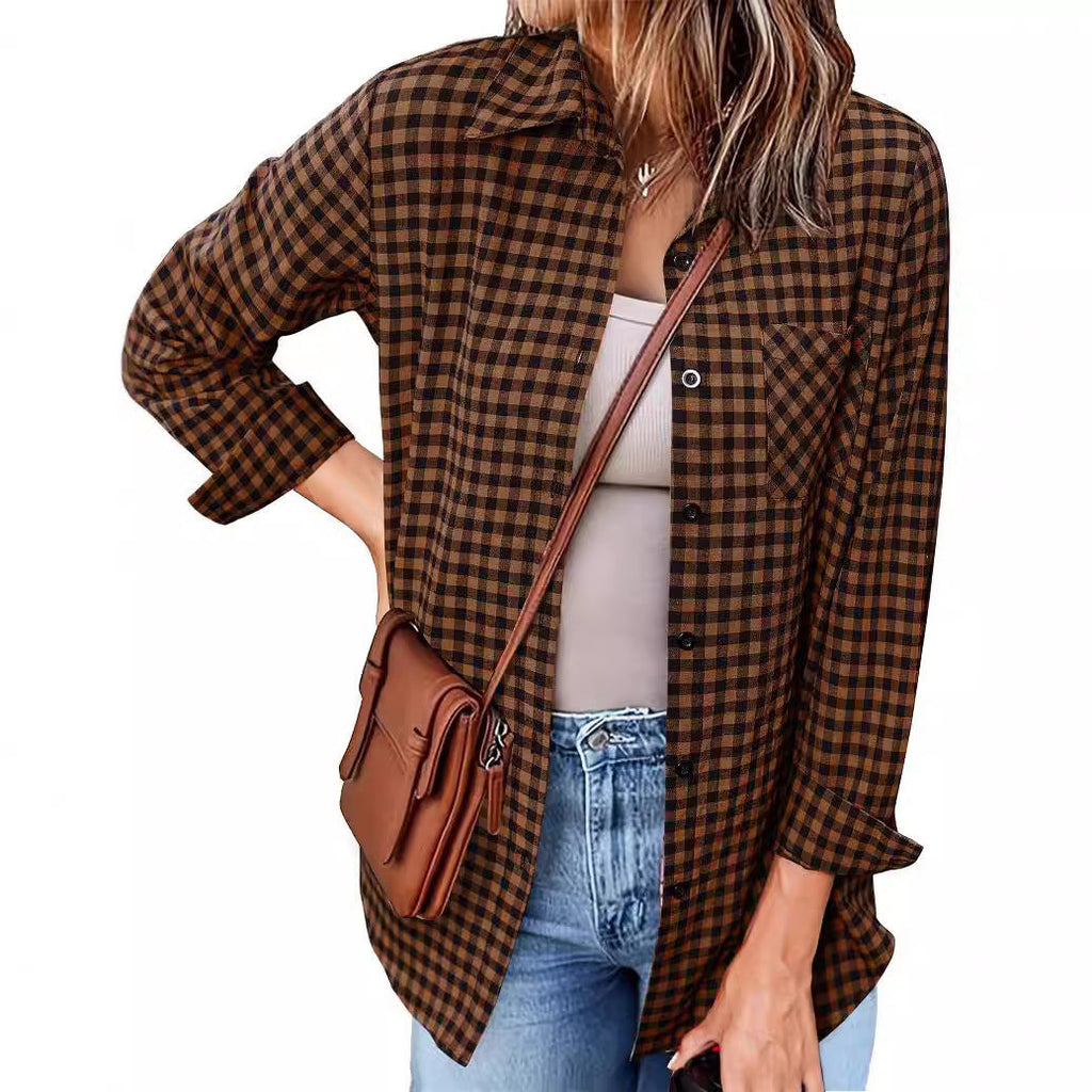 Women's Plaid Shirt with Casual Cut and Chest Pocket