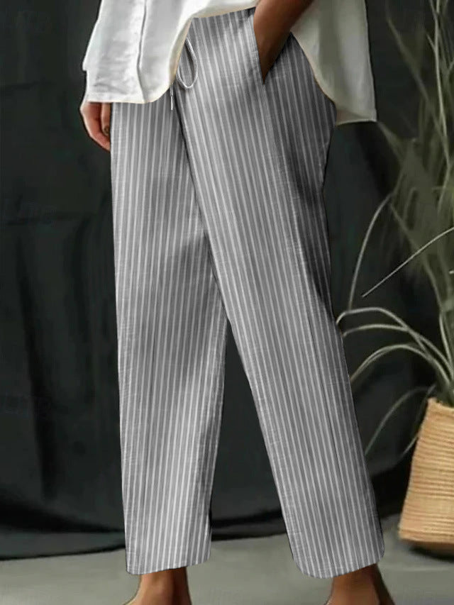 Women's Striped Casual Pants with Comfortable Waistband