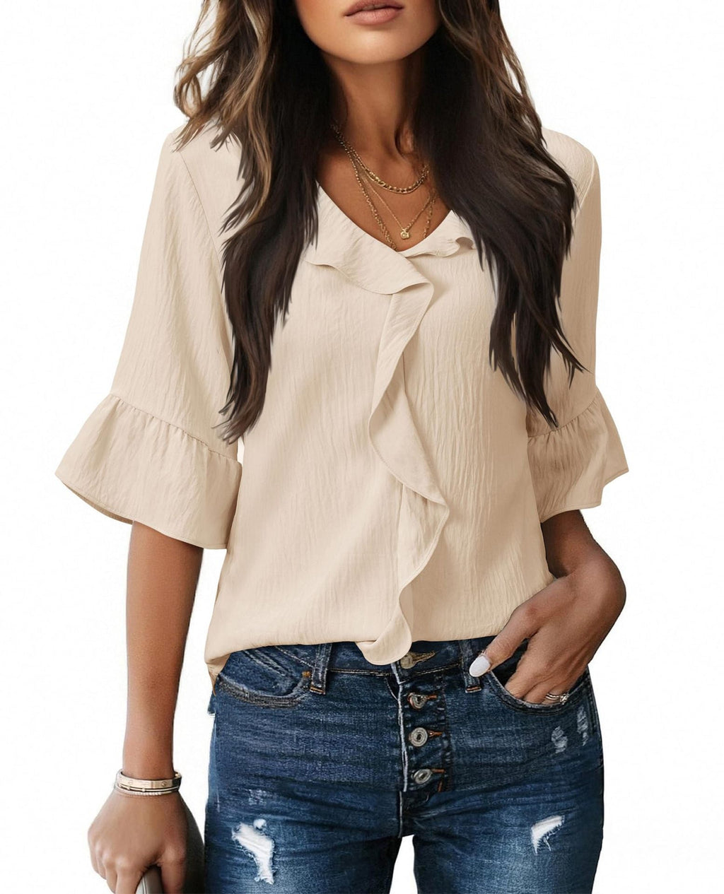 Ruffled V-Neck Blouse