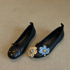 Women's Ballet Flats with Floral Decor and Shimmering Surface