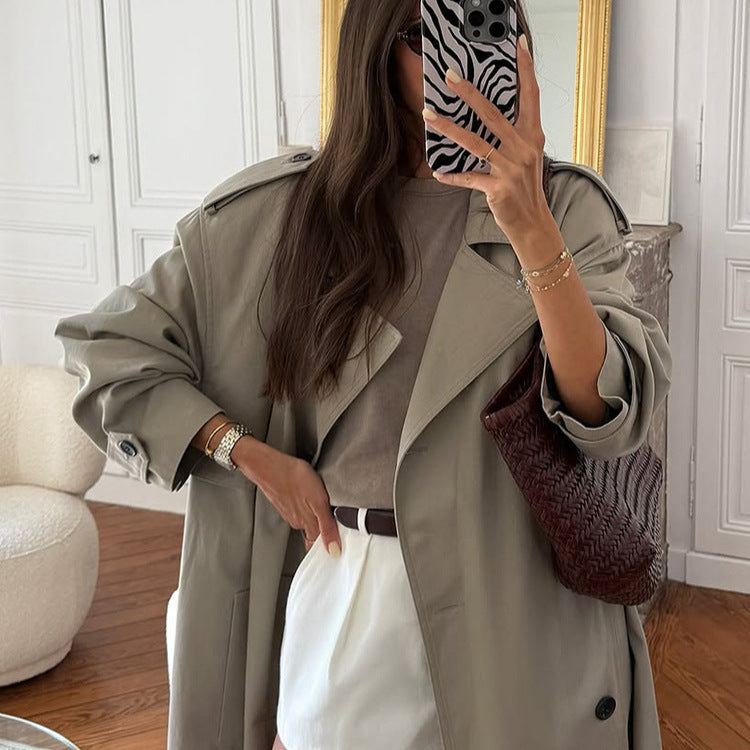 Women's Elegant Minimalist Trench Coat with Pockets