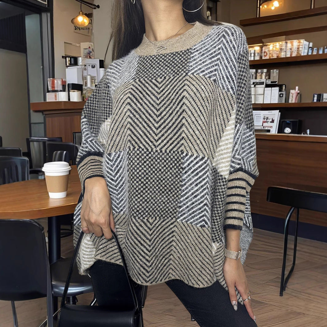 Women's Asymmetrical Knit Pullover with Zigzag Pattern