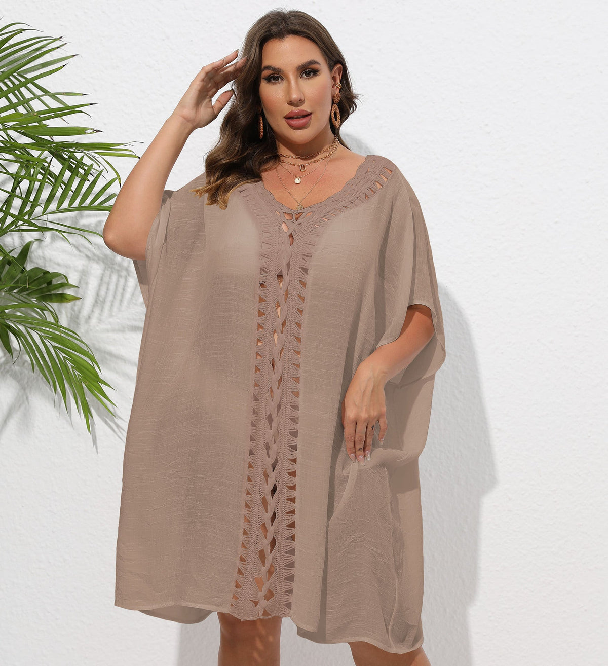 Women's Airy Beach Kimono with Decorative Crochet Lace