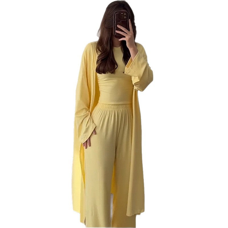 Women's Loungewear Set with Long-Sleeve Top and Wide Palazzo Pants