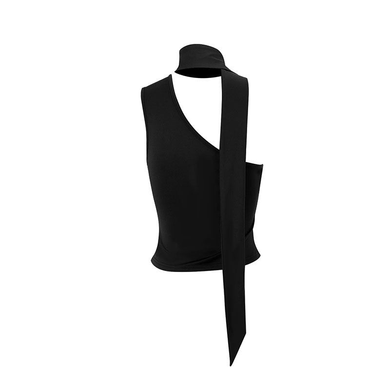 Women's Asymmetrical Top with Tie-Neck and Ruching