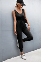 Women's Casual Jumpsuit with Adjustable Waist Drawstring and Slim Cuffs