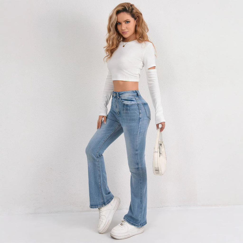 Women's High-Waisted Flared Jeans with Darts