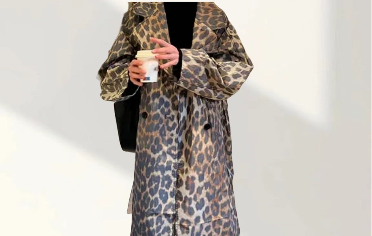 Women's Fashionable Leopard Print Trench Jacket