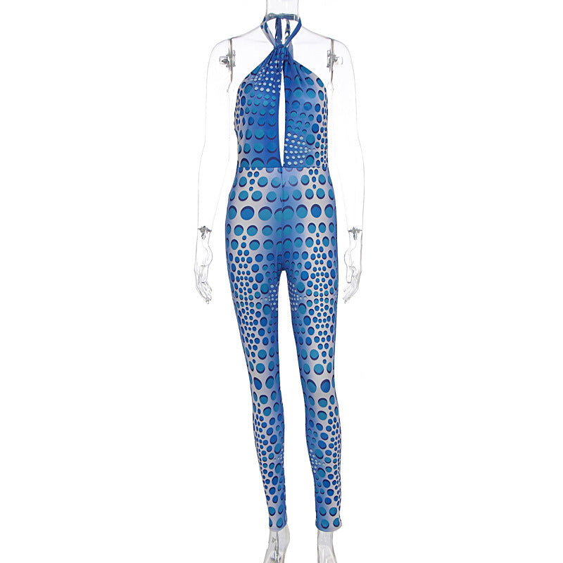 Women's Bodycon Jumpsuit with Deep V-Neck and Exclusive Pattern