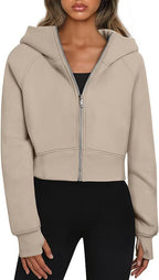 Women's Cropped Hooded Jacket with Zipper
