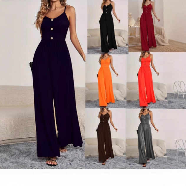 Women's Jumpsuit with Button-Up Top and Wide Leg