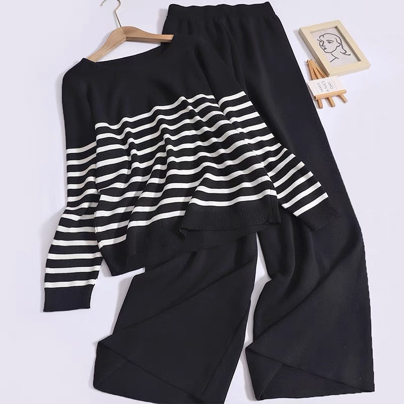 Women's Cozy Striped Knit Loungewear Set
