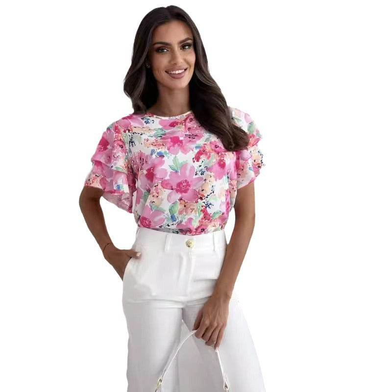 Women's Blouse with Voluminous Ruffle Sleeves