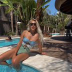 Women's Swimsuit with Draping and Gold Accents