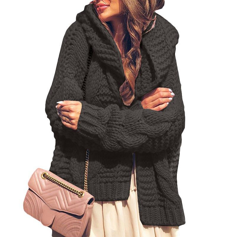 Women's Chunky Knit Cardigan with Plaid Pattern and Oversized Cut