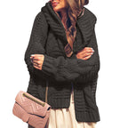 Women's Chunky Knit Cardigan with Plaid Pattern and Oversized Cut