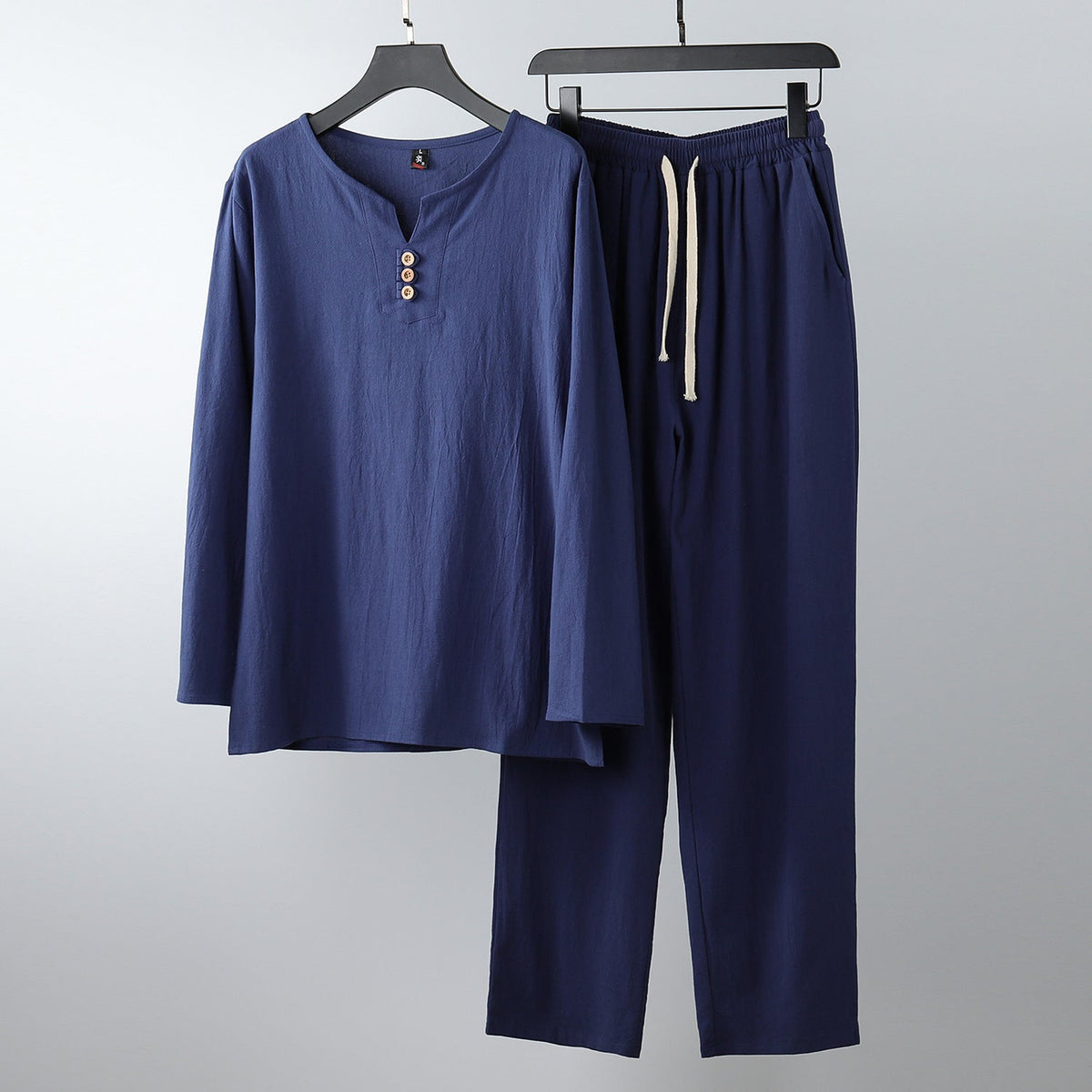 Women's Comfortable Cotton Loungewear Set with Henley Neckline and Drawstring Pants