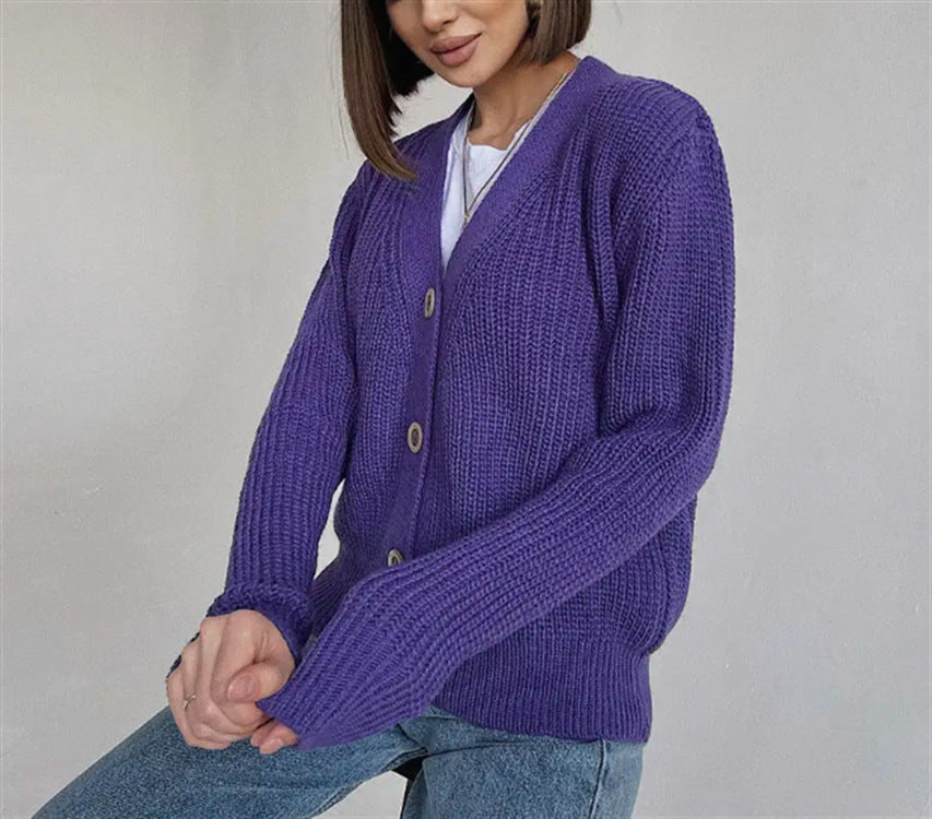 Women's Chunky Knit Cardigan with Buttons