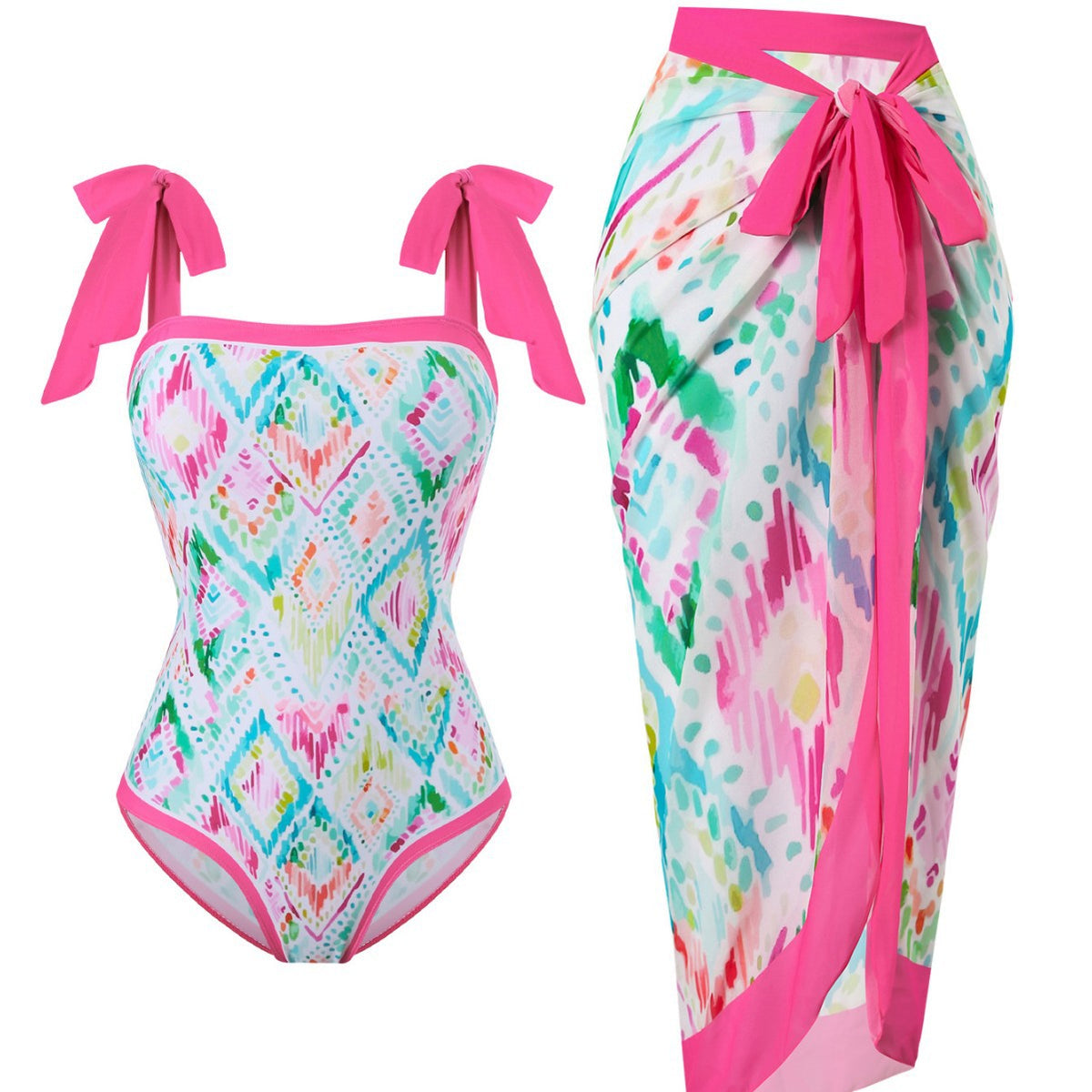Women's Floral Swimsuit with Sheer Wrap Skirt
