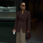 Women's Elegant Oversized Blazer with Double-Breasted Button Placket and Pockets