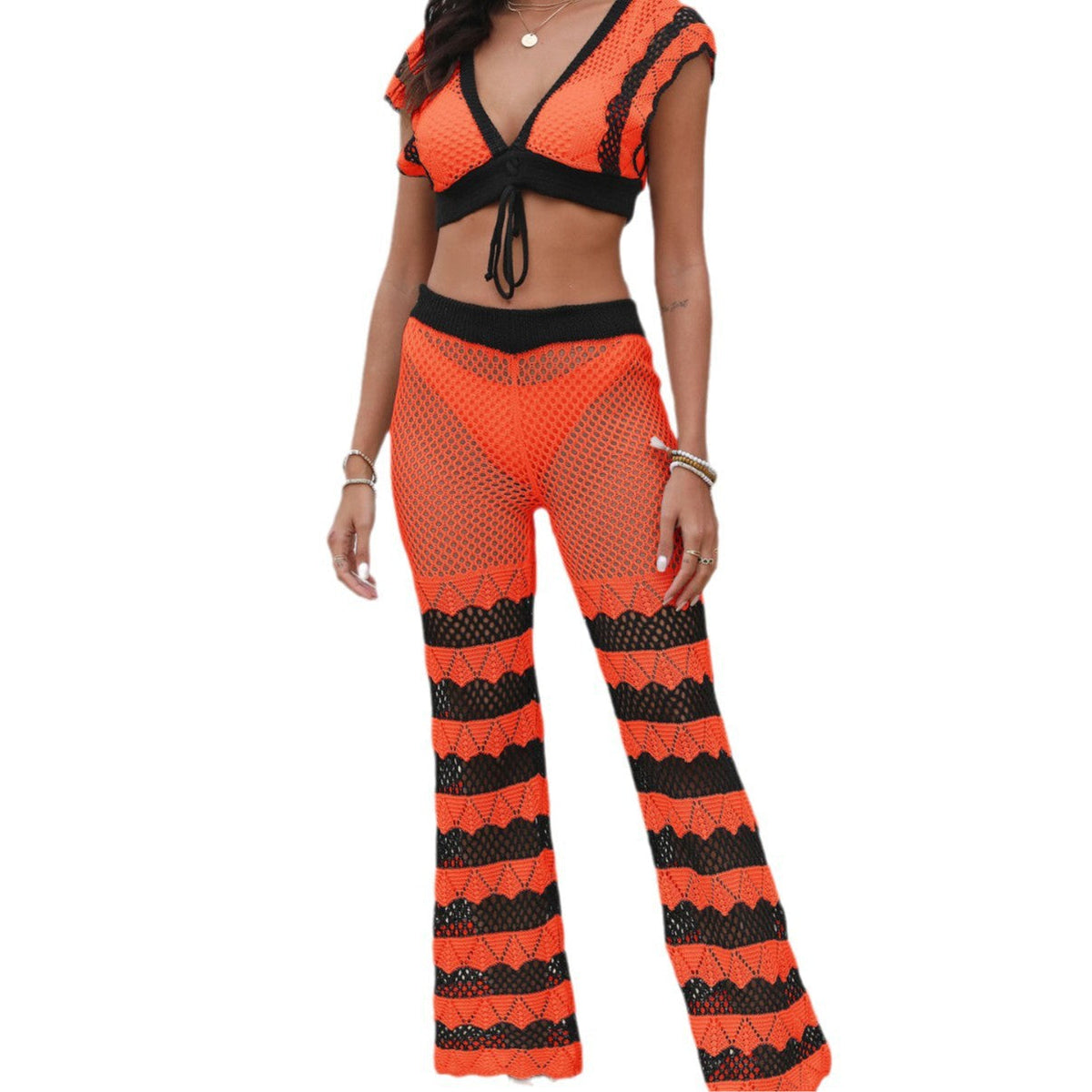 Women's Crochet Crop Top and Shorts Set