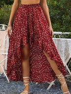 Asymmetrical Maxi Skirt with Leopard Print and Ruffle Details