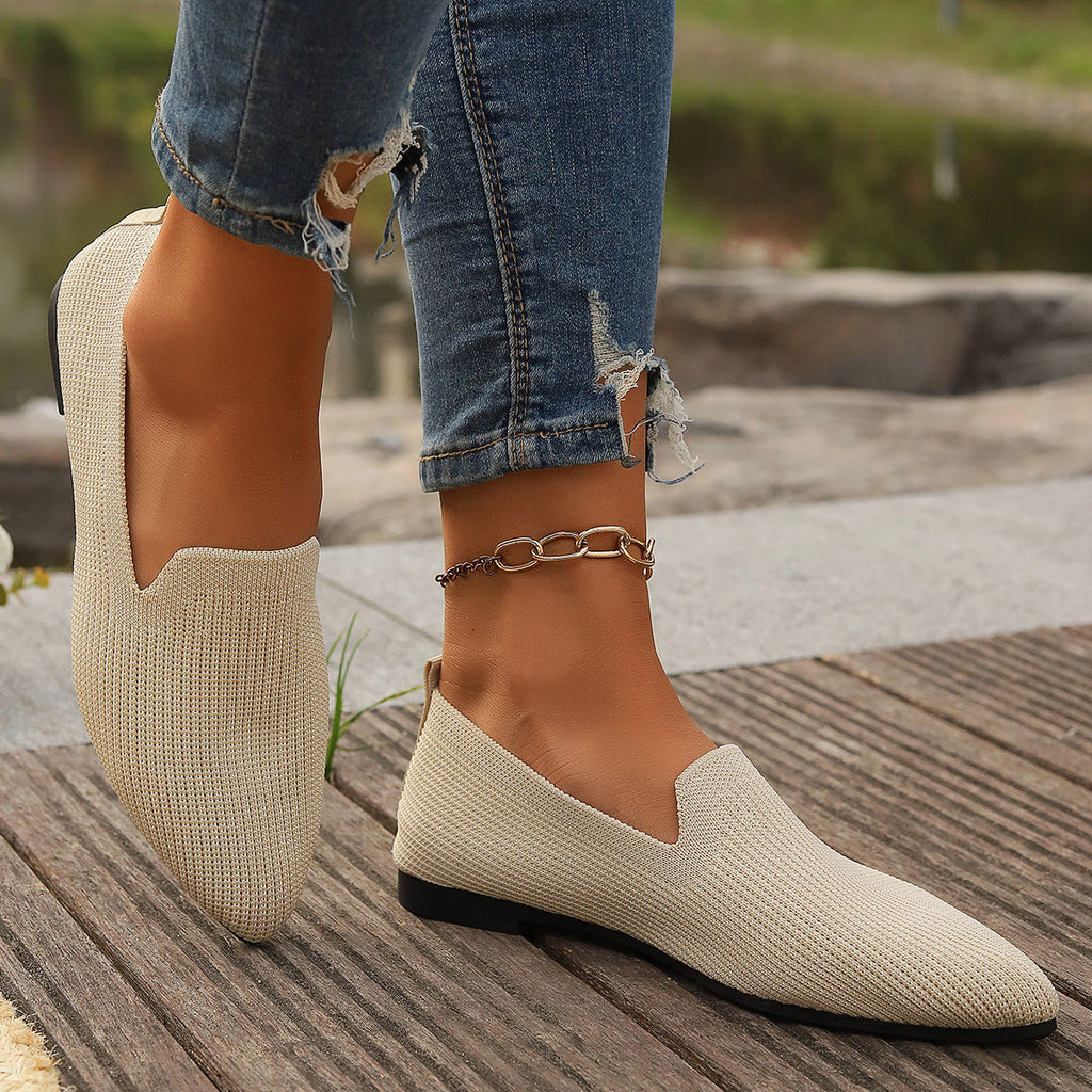 Women's Breathable Knit Slip-Ons with V-Neck Detail
