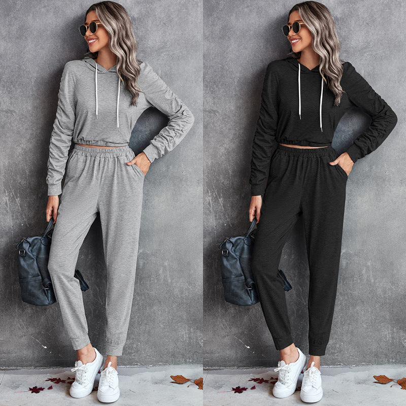 Women's Comfortable Hoodie Overall with Practical Pockets and Elastic Waist Drawstring