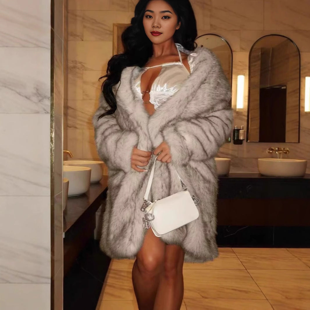 Women's Luxurious Faux Fur Coat with Open Sleeves