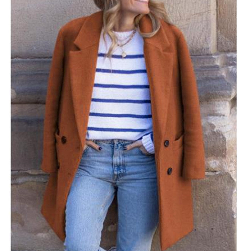Women's Elegant Warm Double-Breasted Wool Coat