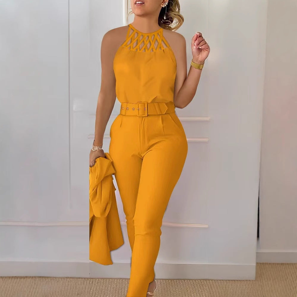 Elegant Jumpsuit with Chic Belt and Refined Cut-Out
