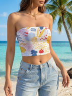 Women's Bandeau Top with Creative Flower and Leaf Motifs