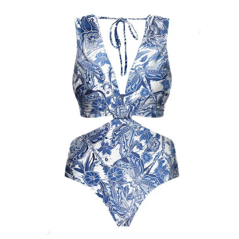 Women's Swimsuit Set with Wrap Skirt and Floral Design