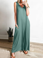 Women's Loose Jumpsuit with Deep V-Neck and Side Pockets