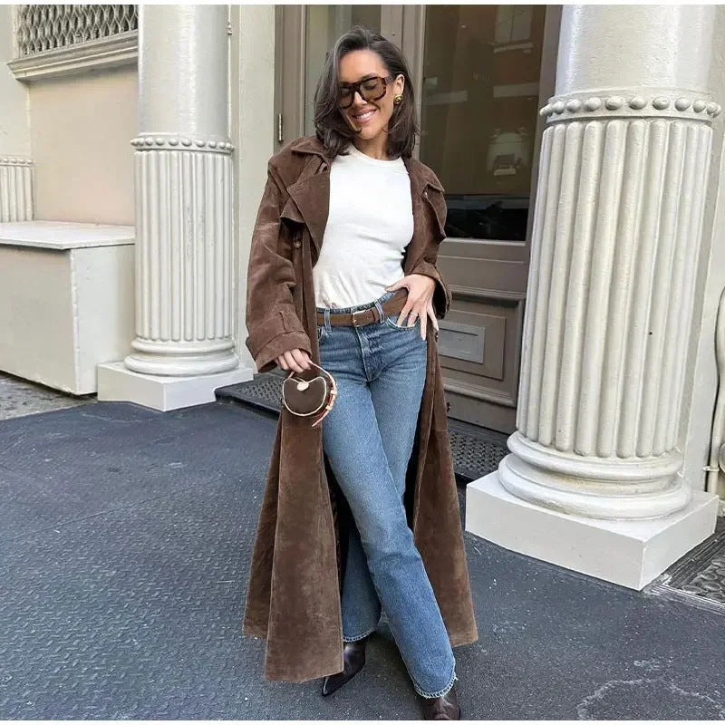 Women's Fashionable Suede Trench Coat