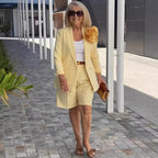 Women's Fashionable Double-Breasted Blazer and Shorts Set