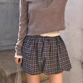 Women's Casual Plaid Skort with Elastic Waist and Side Pockets