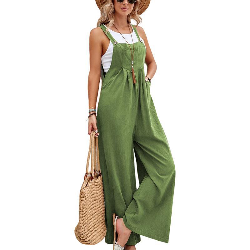 Women's Casual Wide-Leg Jumpsuit with Buckle Closure