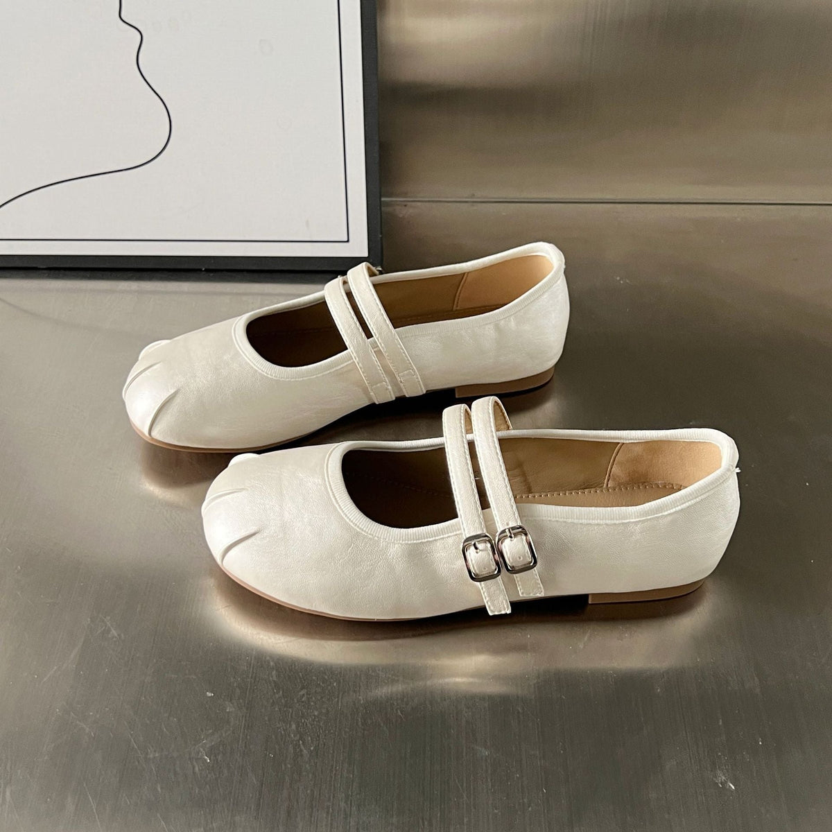 Women's Ballet Flats with Elegant Double Strap and Soft Insole