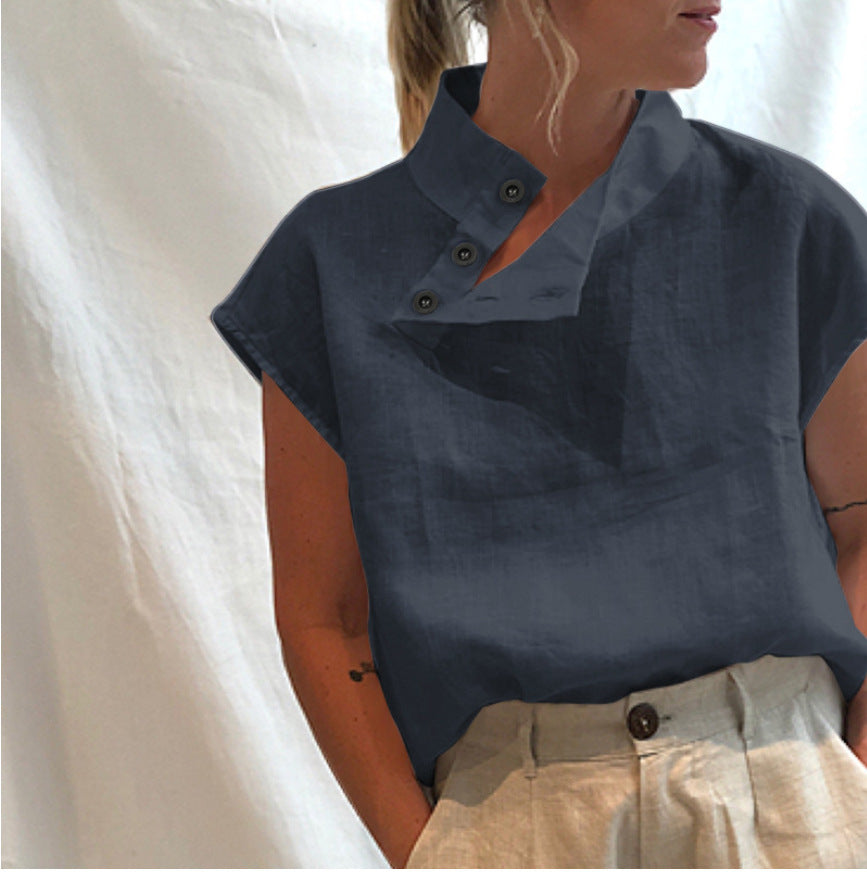 Women's Comfortable Short-Sleeve Top with Mock Neck
