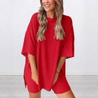 Women's Casual Lounge Set with Oversized Top and Shorts