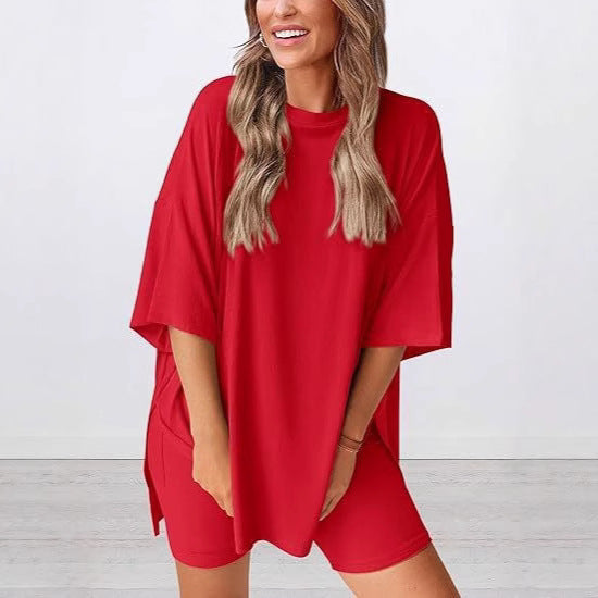 Women's Casual Lounge Set with Oversized Top and Shorts