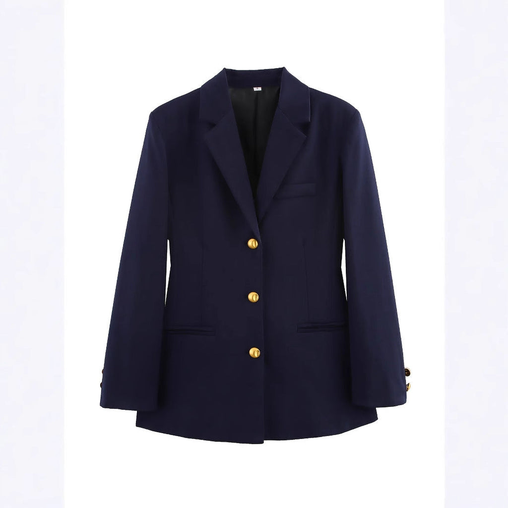 Women's Elegant Plaid Blazer with Gold Buttons