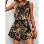 Women's Romper with Creative Print and Elastic Waistband