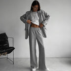Women's Elegant and Casual Double-Breasted Wide-Leg Suit Set