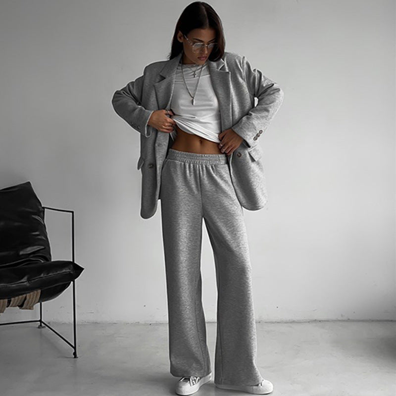 Women's Elegant and Casual Double-Breasted Wide-Leg Suit Set