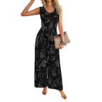 Elegant Jumpsuit with Tie Belt and Modern Graphic Design